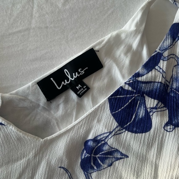 Lulu's | Garden Bloom Blue and White Floral Print Ruffled Shift Dress - Picture 6 of 10